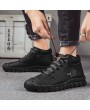Boots - All-match Solid Color Men's Boots British Style Large Size Handmade Round Toe Mid-top Men's Leather Boots