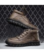 Boots - All-match Solid Color Men's Boots British Style Large Size Handmade Round Toe Mid-top Men's Leather Boots