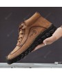 Boots - All-match Solid Color Men's Boots British Style Large Size Handmade Round Toe Mid-top Men's Leather Boots
