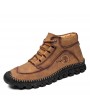 Boots - All-match Solid Color Men's Boots British Style Large Size Handmade Round Toe Mid-top Men's Leather Boots