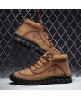 Boots - All-match Solid Color Men's Boots British Style Large Size Handmade Round Toe Mid-top Men's Leather Boots