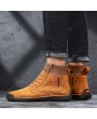 Boots - Male Boots Trend Solid Color Large Size Casual Sewing Thread Shoes