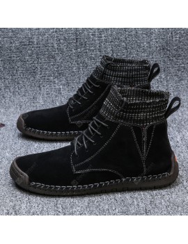 Male Boots Trend Solid Color Large Size Casual Sewing Thread Shoes