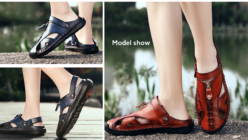 Summer Men's Beach Shoes Male Leather Youth Leisure Sandals - 7026 Black 46 Summer Men's Beach Shoes Male Leather Youth Leisure Sandals - 7026 Black 46