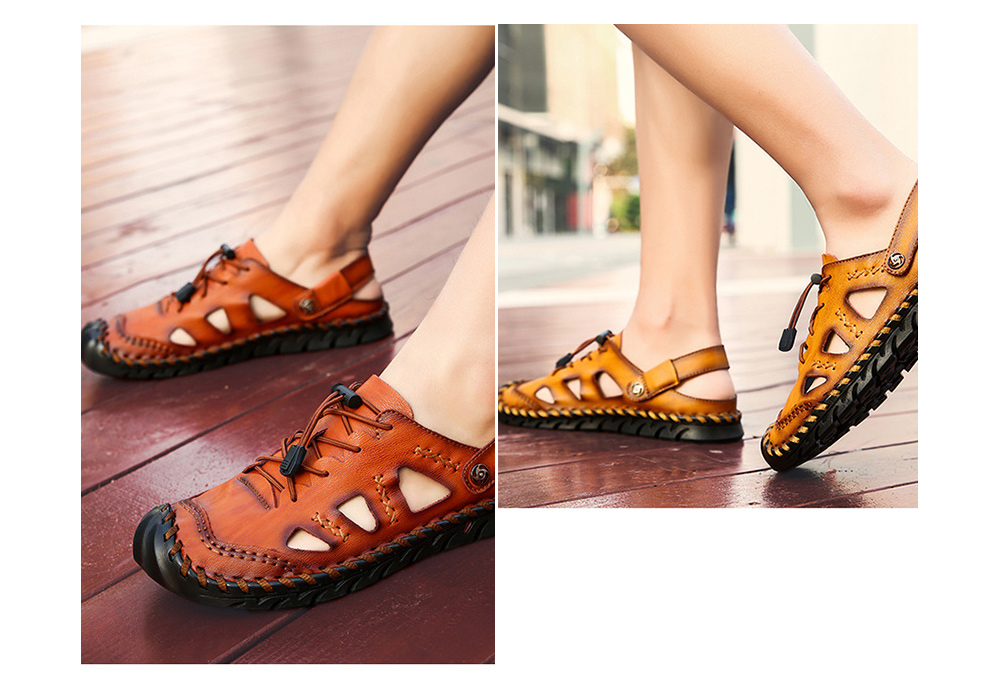 Large Size Men's Shoes Leather Sandals Handwear Shoes - Red Brown 39 Large Size Men's Shoes Leather Sandals Handwear Shoes - Red Brown 39