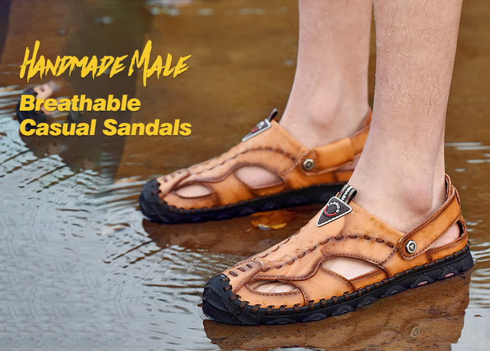 Handmade Male Breathable Casual Sandals - Light Brown 39 Handmade Male Breathable Casual Sandals - Light Brown 39