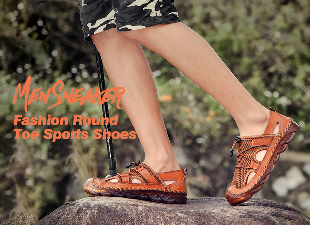 Men Sandals Summer Outdoor Breathable Mesh Hole Sports Casual Leather Shoes - Brown EU 41 Men Sandals Summer Outdoor Breathable Mesh Hole Sports Casual Leather Shoes - Brown EU 41
