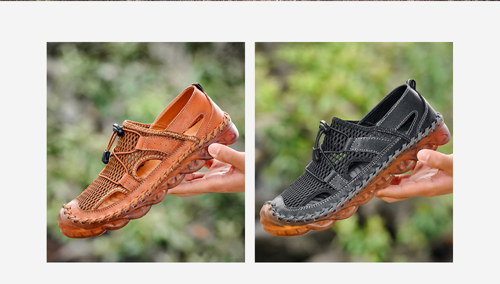 Men Sandals Summer Outdoor Breathable Mesh Hole Sports Casual Leather Shoes - Brown EU 41 Men Sandals Summer Outdoor Breathable Mesh Hole Sports Casual Leather Shoes - Brown EU 41