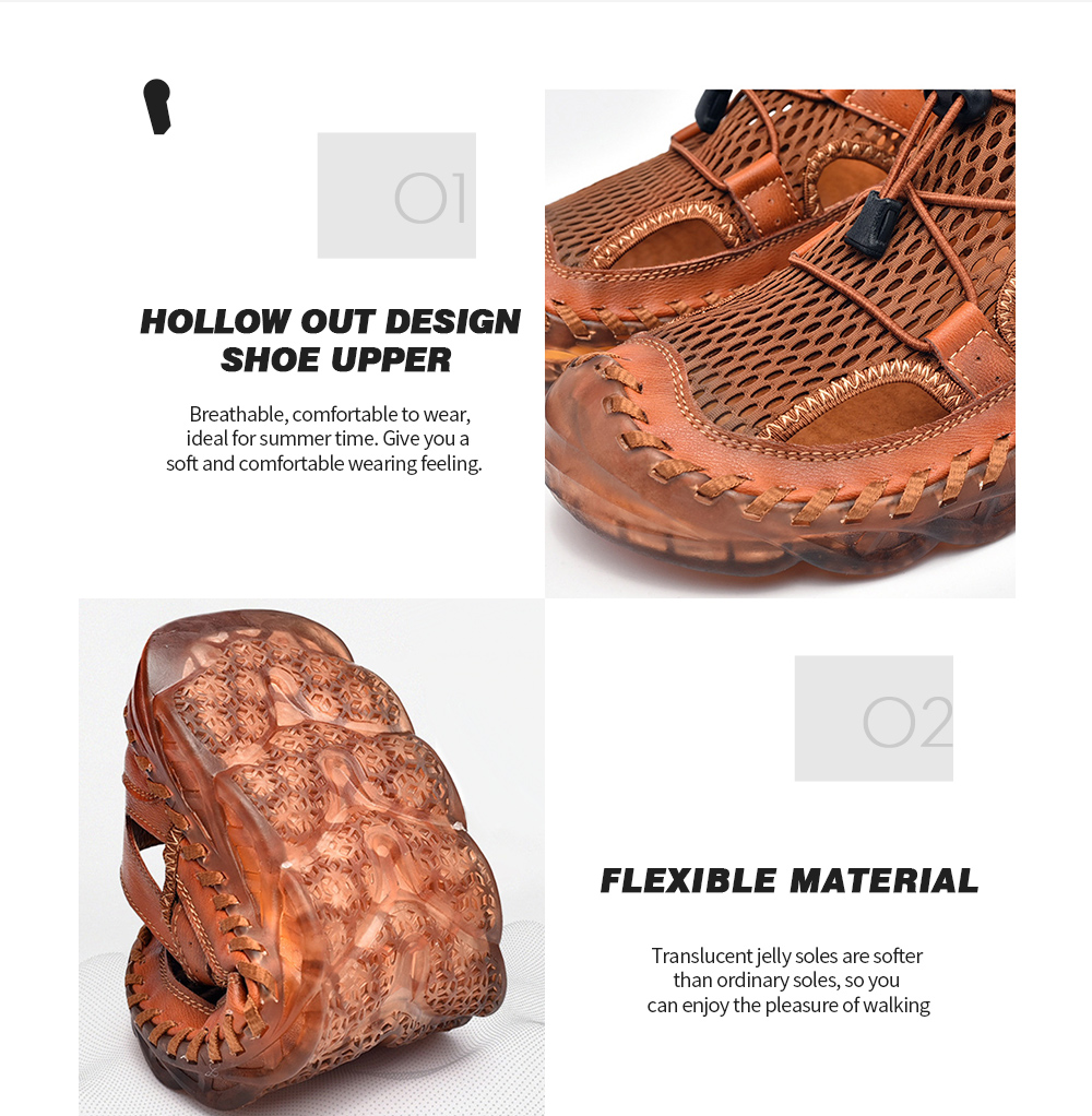 Men Sandals Summer Outdoor Breathable Mesh Hole Sports Casual Leather Shoes - Brown EU 41 Men Sandals Summer Outdoor Breathable Mesh Hole Sports Casual Leather Shoes - Brown EU 41