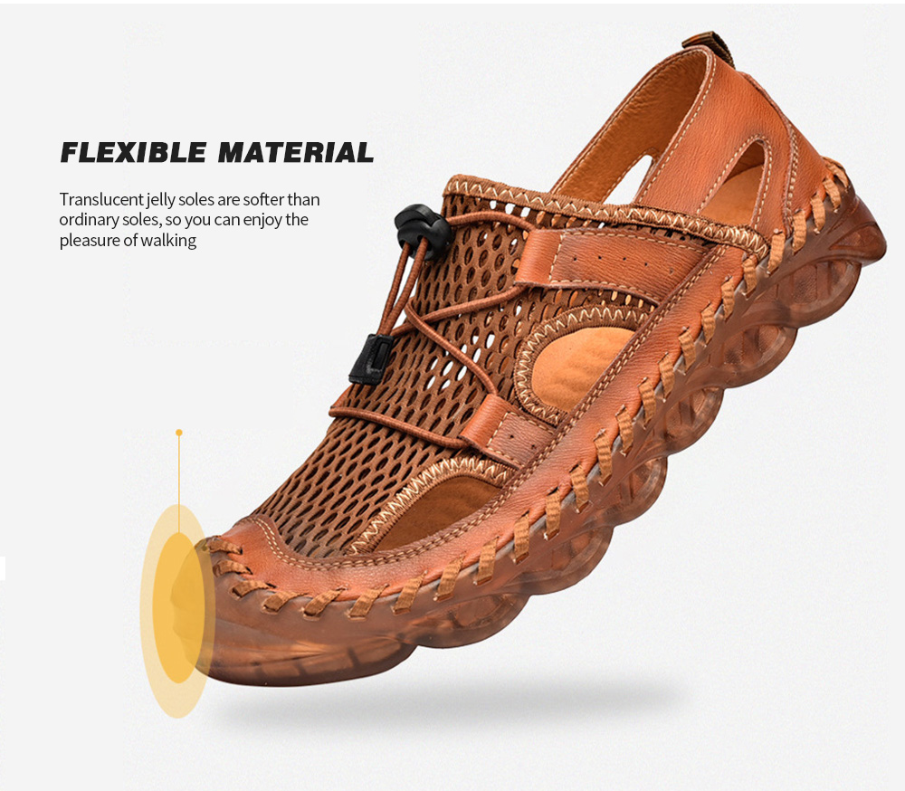Men Sandals Summer Outdoor Breathable Mesh Hole Sports Casual Leather Shoes - Brown EU 41 Men Sandals Summer Outdoor Breathable Mesh Hole Sports Casual Leather Shoes - Brown EU 41