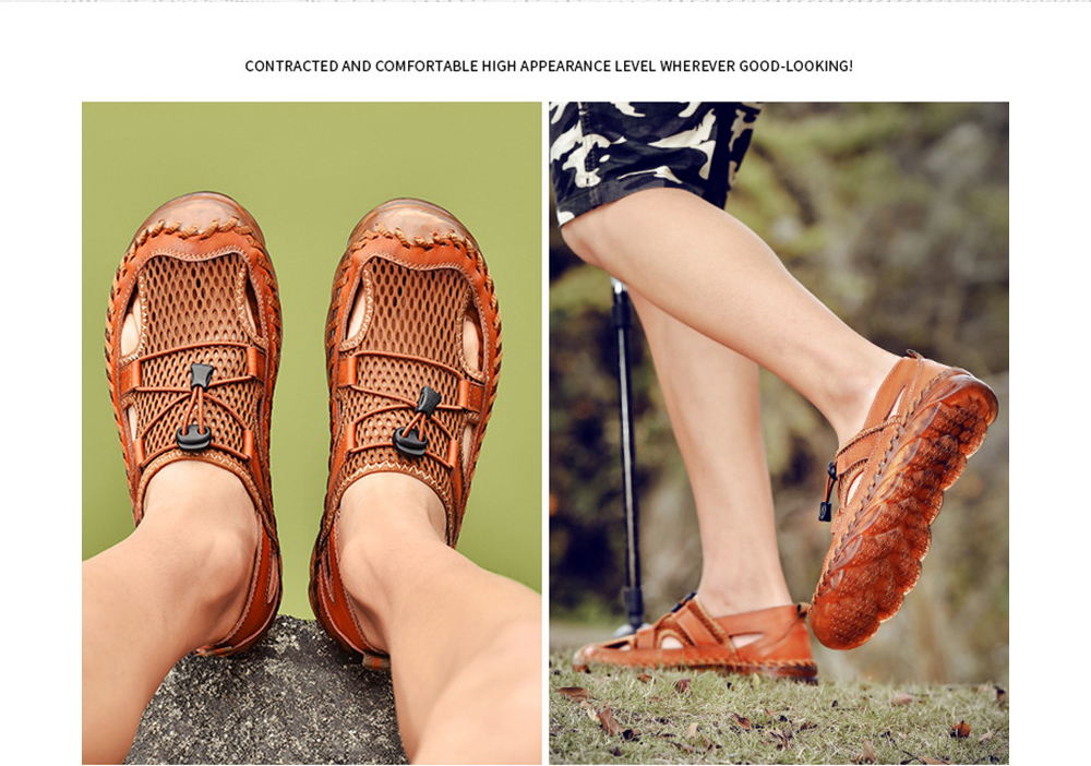 Men Sandals Summer Outdoor Breathable Mesh Hole Sports Casual Leather Shoes - Brown EU 41 Men Sandals Summer Outdoor Breathable Mesh Hole Sports Casual Leather Shoes - Brown EU 41