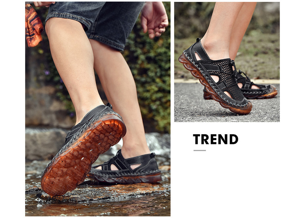 Men Sandals Summer Outdoor Breathable Mesh Hole Sports Casual Leather Shoes - Brown EU 41 Men Sandals Summer Outdoor Breathable Mesh Hole Sports Casual Leather Shoes - Brown EU 41