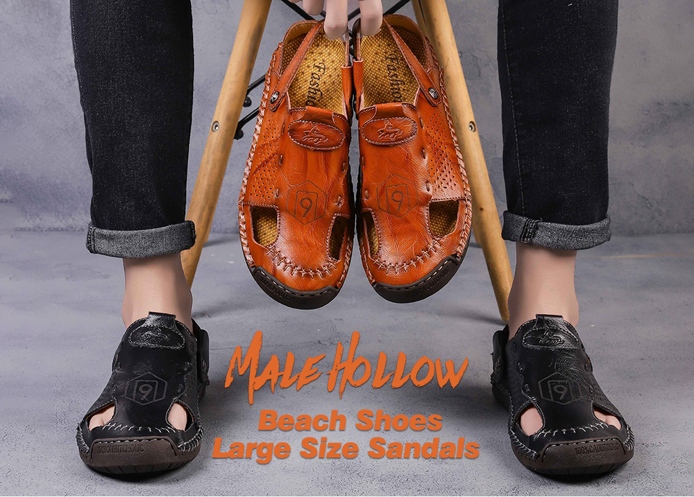 Summer Men's Sandals Casual Breathing Hollow Beach Shoes Large Size - Brown 47 Summer Men's Sandals Casual Breathing Hollow Beach Shoes Large Size - Brown 47