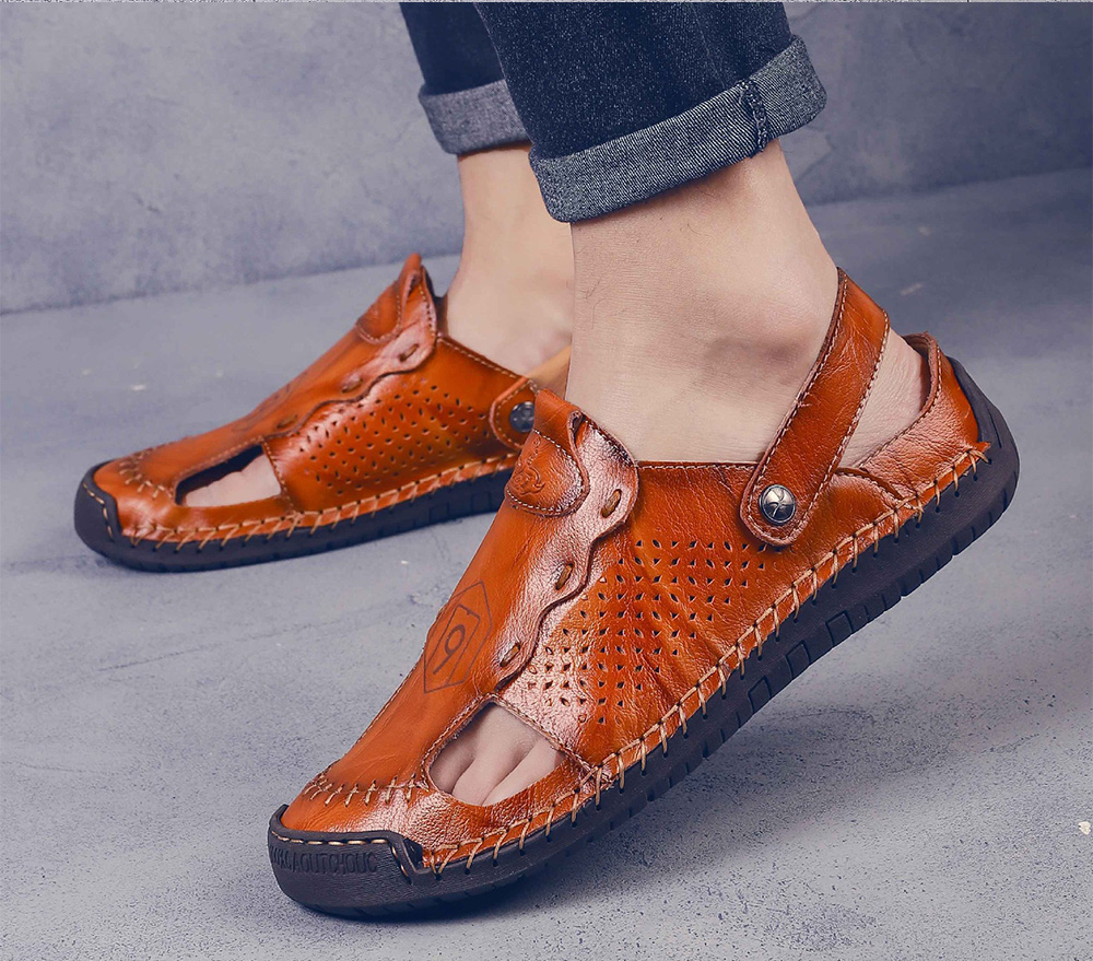 Summer Men's Sandals Casual Breathing Hollow Beach Shoes Large Size - Brown 47 Summer Men's Sandals Casual Breathing Hollow Beach Shoes Large Size - Brown 47
