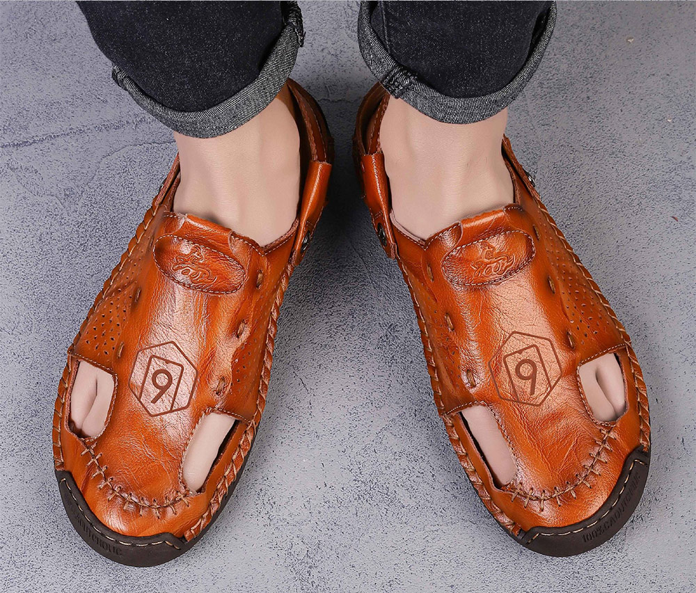 Summer Men's Sandals Casual Breathing Hollow Beach Shoes Large Size - Brown 47 Summer Men's Sandals Casual Breathing Hollow Beach Shoes Large Size - Brown 47