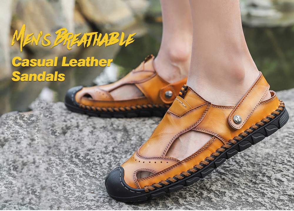 Slipper Male Summer Men's Sandals Breathable Casual Leather Sandals Dual-use Summer Camp Sandal Shoes - Red-brown 38 Slipper Male Summer Men's Sandals Breathable Casual Leather Sandals Dual-use Summer Camp Sandal Shoes - Red-brown 38