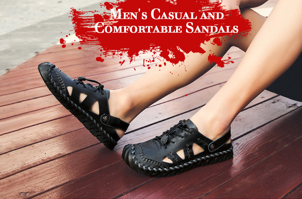 Large Size Men's Leather Sandals Handwear Shoes - Red Brown 44 Large Size Men's Leather Sandals Handwear Shoes - Red Brown 44