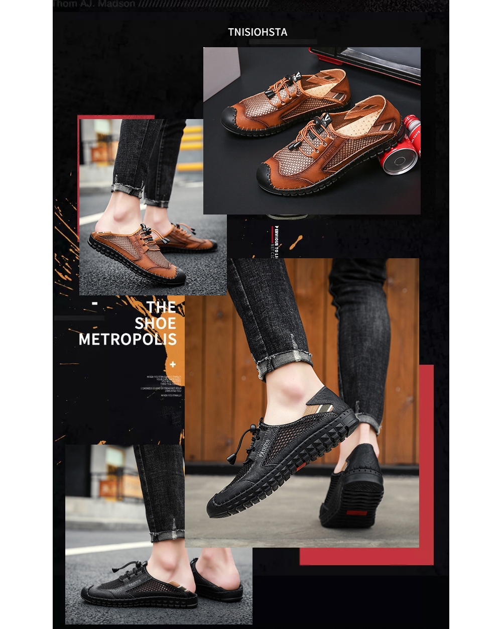 Men Summer Sandals Men Sports Net Casual Shoes Breathable Mesh Trendy Leather Footwear - Black EU 47 Men Summer Sandals Men Sports Net Casual Shoes Breathable Mesh Trendy Leather Footwear - Black EU 47